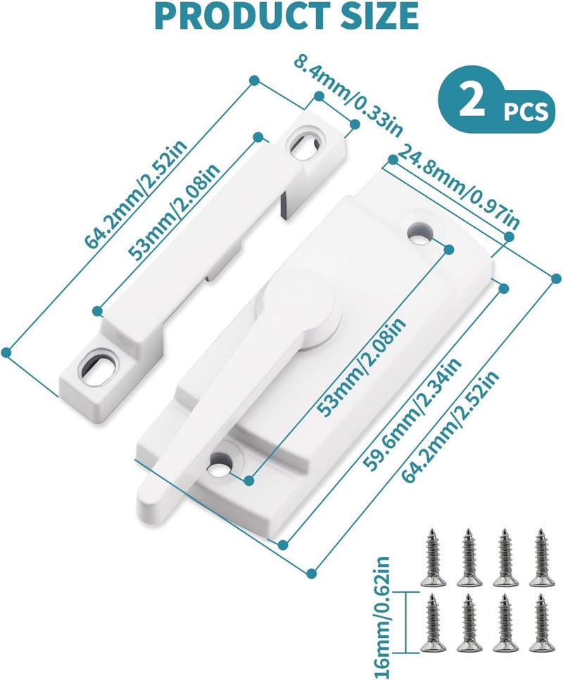 Aecsze Window Sash Locks, 2 PCS Window Latches Replacement, Window Locks for up and Down Windows, Replacement Window Locks for Vertical and Horizontal Sliding Windows - Image 2